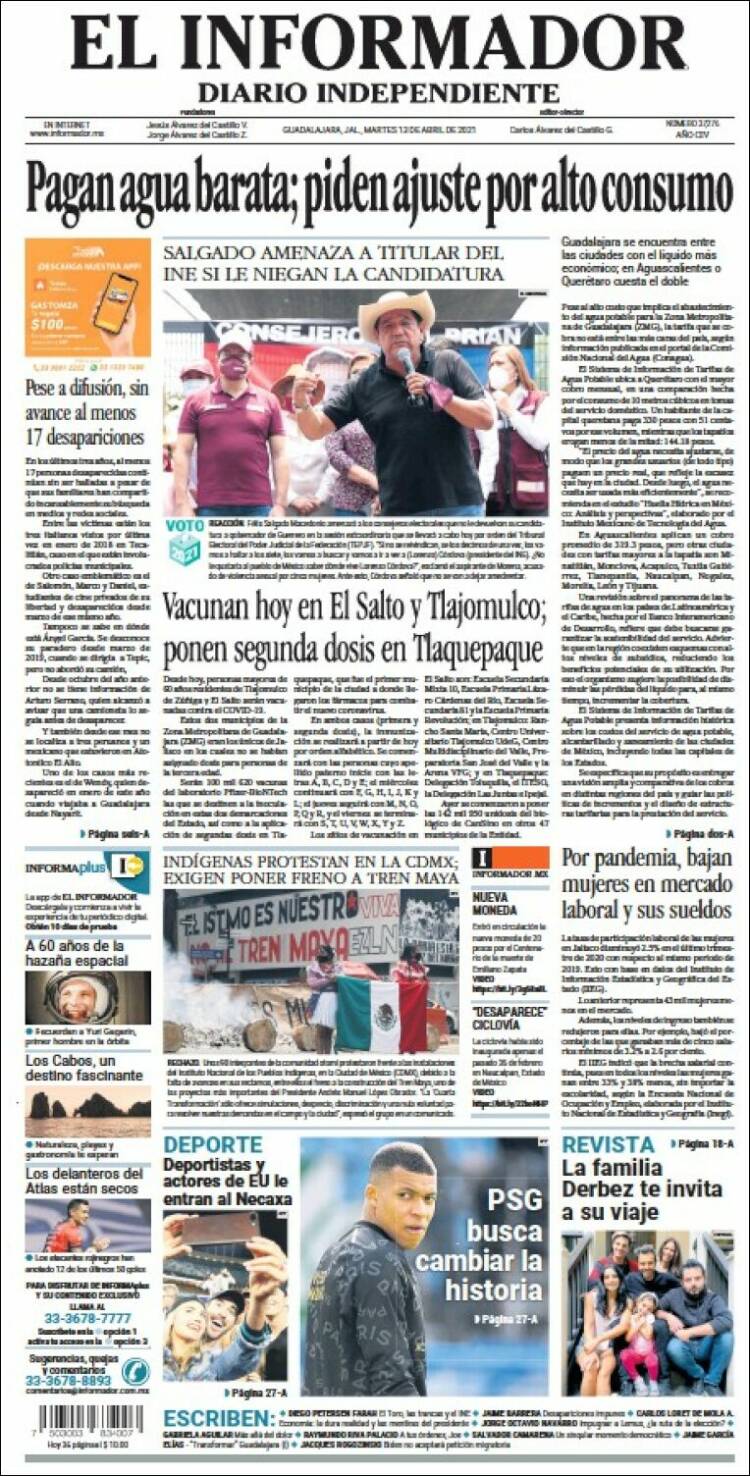 Portada de El Informador (M&eacute;xico)