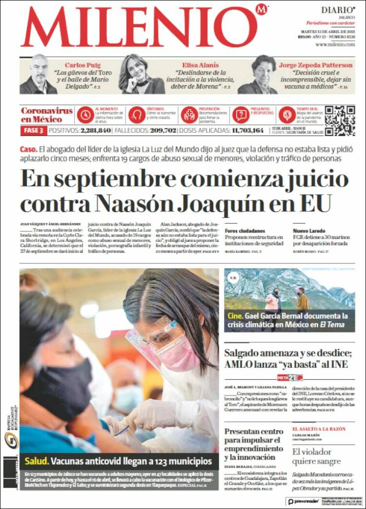 Portada de Milenio - Jalisco (M&eacute;xico)