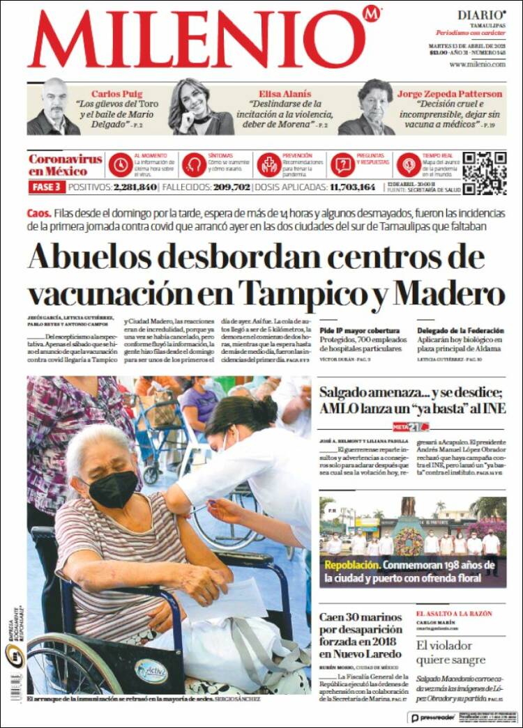 Portada de Milenio - Tamaulipas (M&eacute;xico)