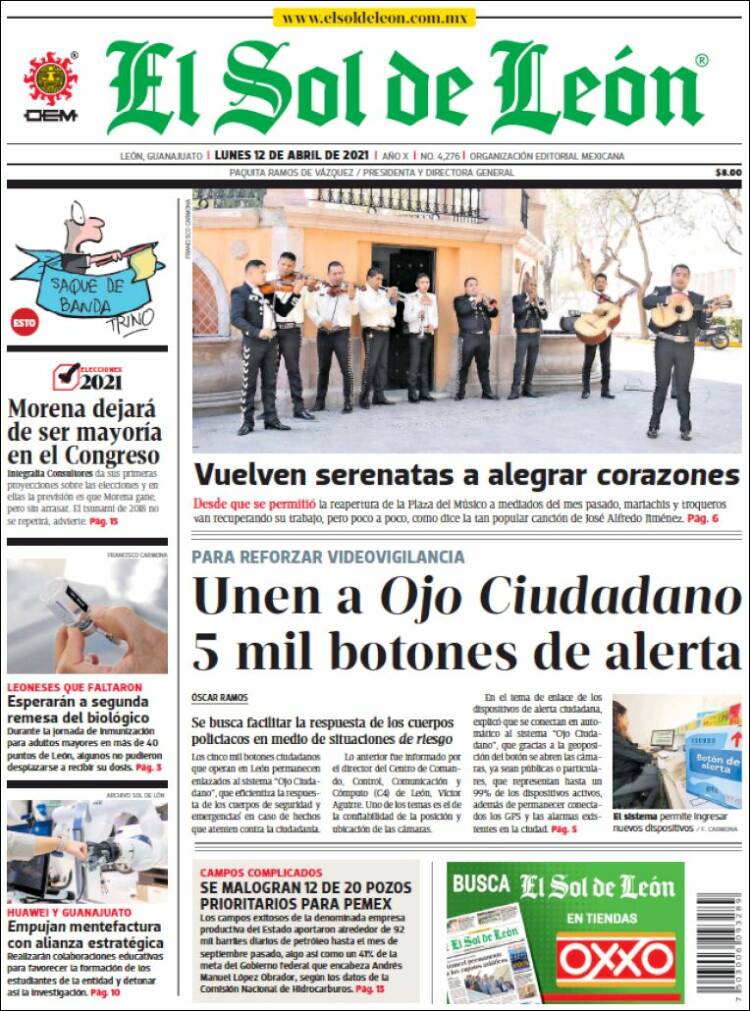 Periódico El Sol de León (México). Periódicos de México. Edición de martes,  13 de abril de 2021. 
