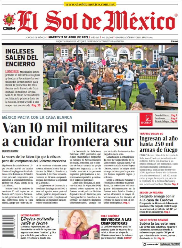 Portada de El Sol de México (M&eacute;xico)