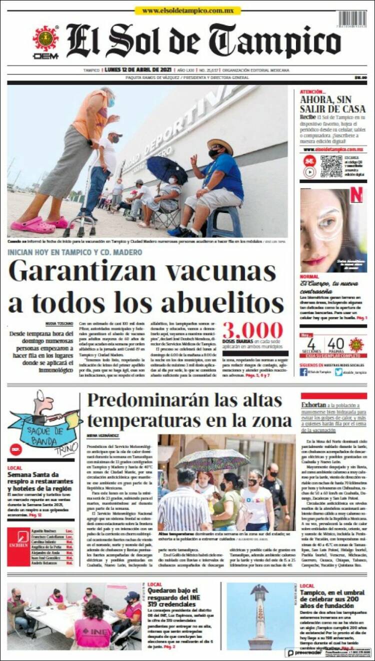 Portada de El Sol de Tampico (M&eacute;xico)