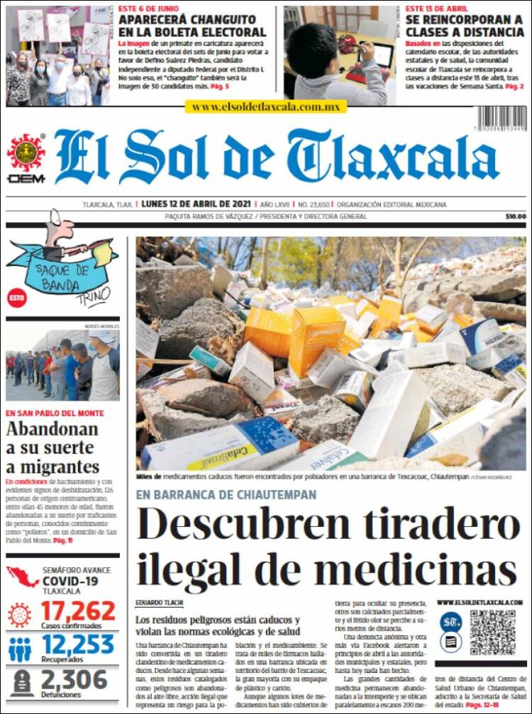 Portada de El Sol de Tlaxcala (M&eacute;xico)