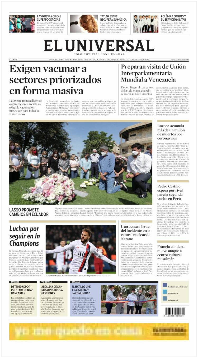 Portada de Universal (Venezuela)