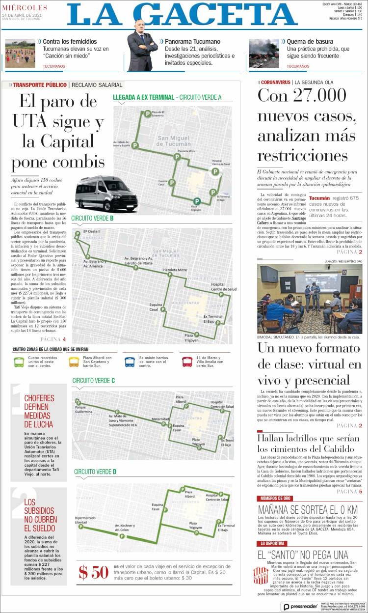 Portada de La Gaceta (Argentina)