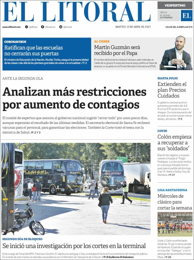 Portada de Diario El Litoral (Argentina)