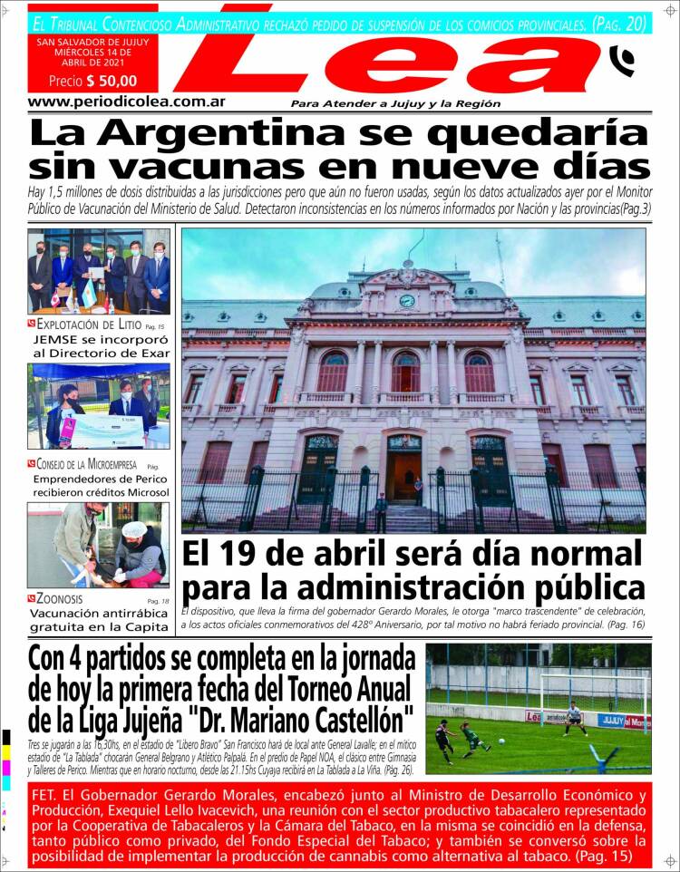 Portada de Periódico Lea (Argentina)