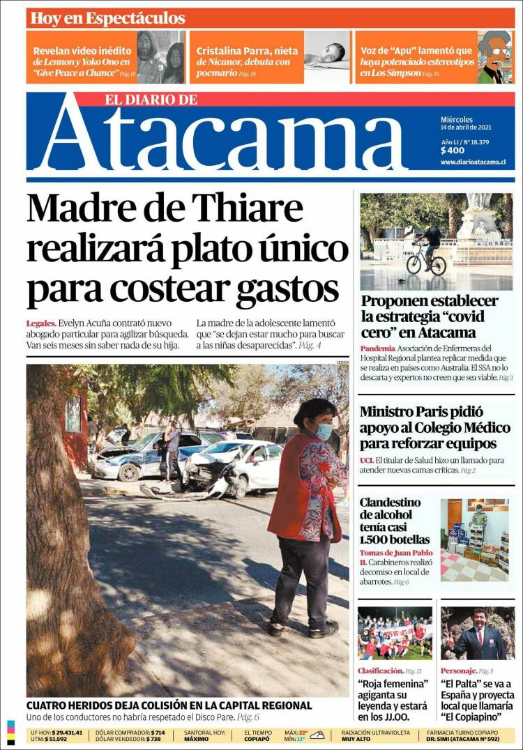 Portada de Diario de Atacama (Chile)