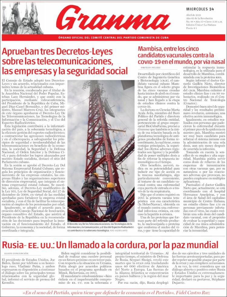 Portada de Granma (Cuba)