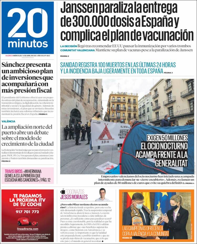 Portada de 20 Minutos - Valencia (Spain)