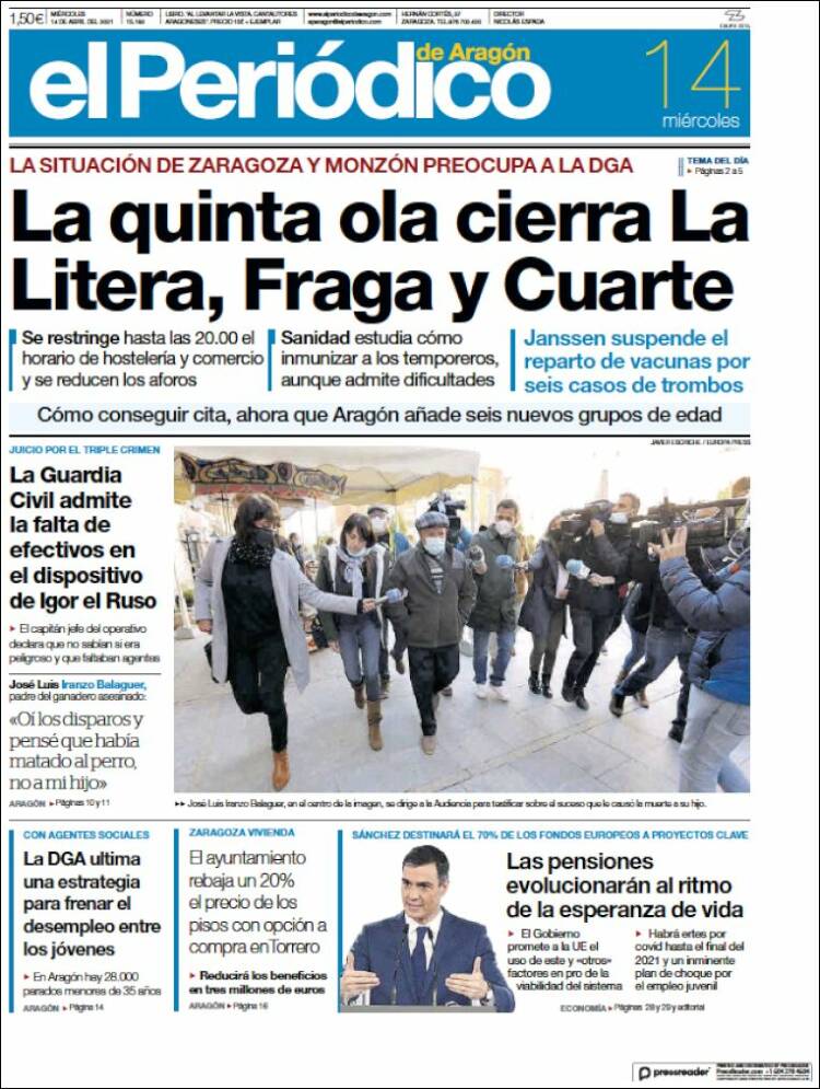 Portada de El Periódico de Aragón (Spain)