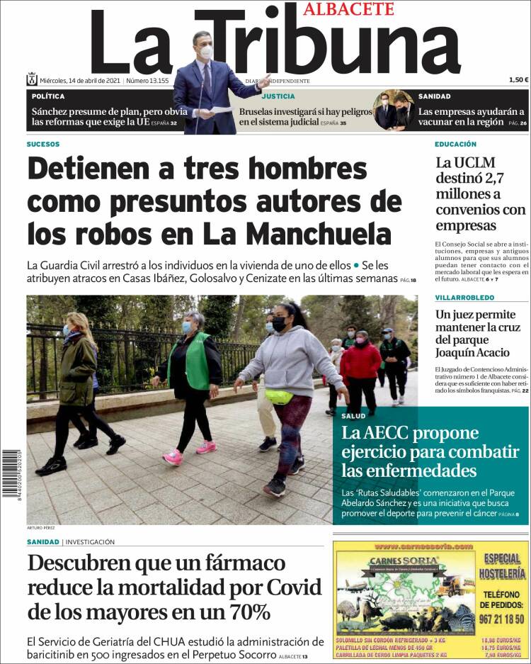 Portada de La Tribuna de Albacete (España)