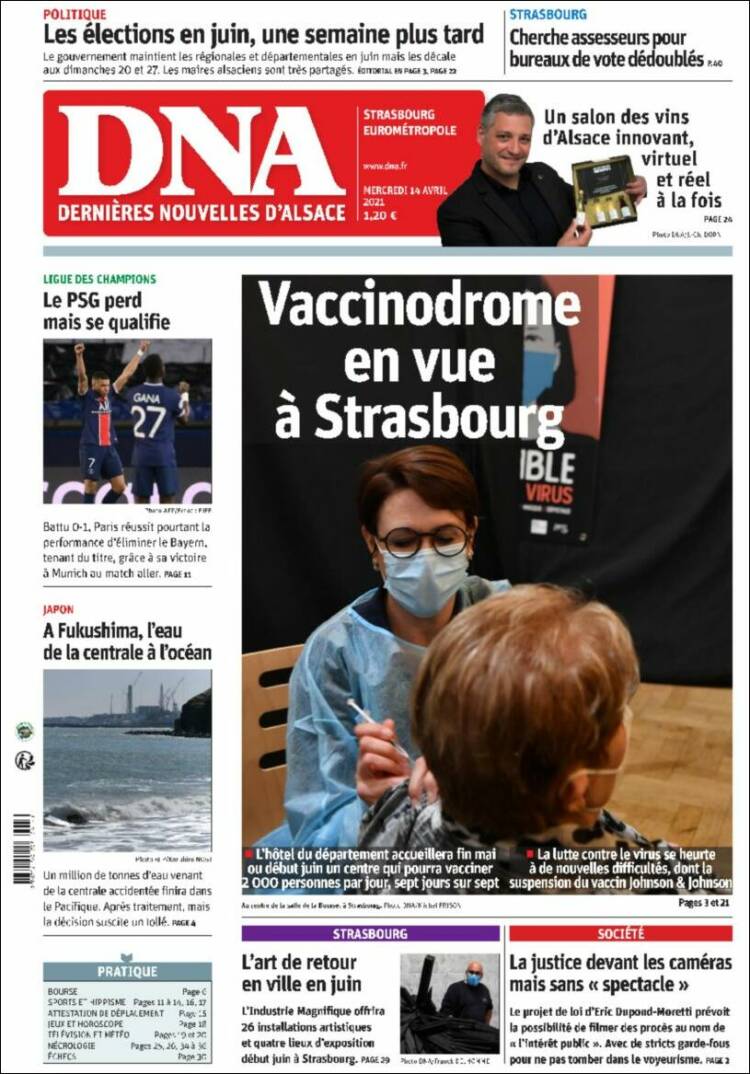 Portada de Les Dernières Nouvelles d'Alsace (Francia)