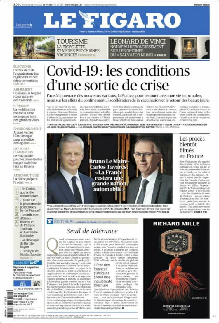 Portada de Le Figaro (Francia)