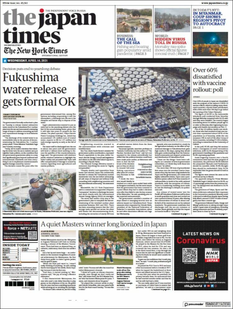 Portada de The Japan Times (Jap&oacute;n)