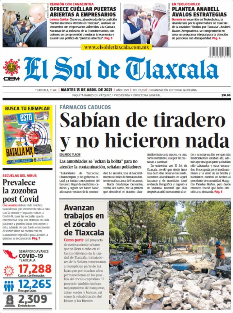 Portada de El Sol de Tlaxcala (México)