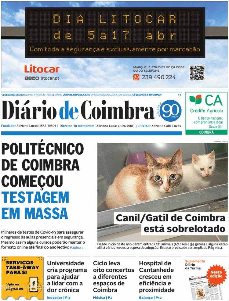 Portada de Diário de Coimbra (Portugal)