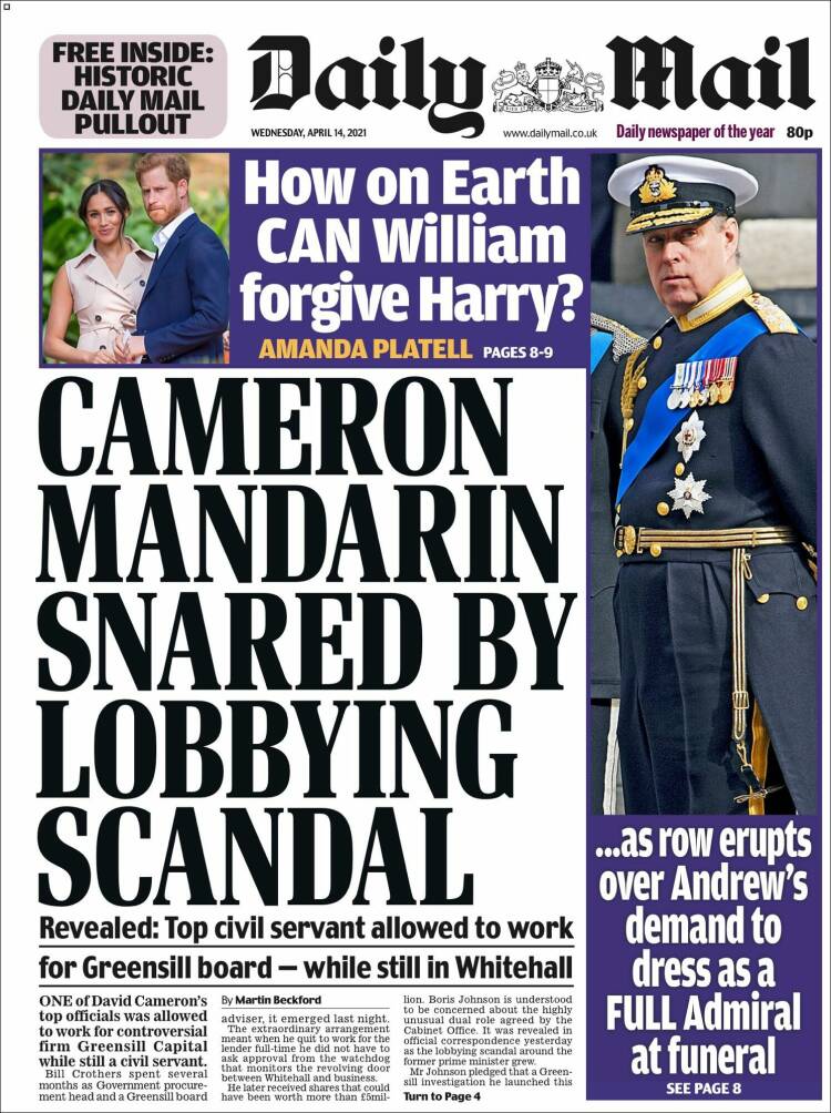 Portada de Daily Mail (Reino Unido)