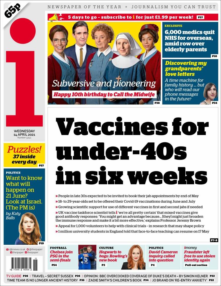 Portada de The i (Reino Unido)