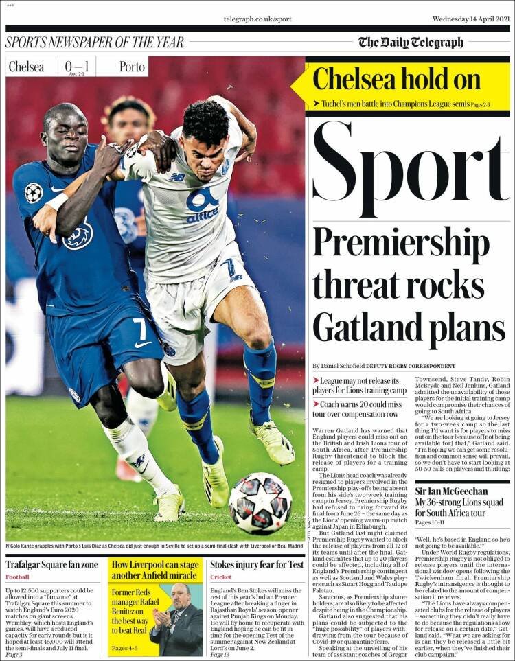 Portada de Telegraph Sport (Reino Unido)
