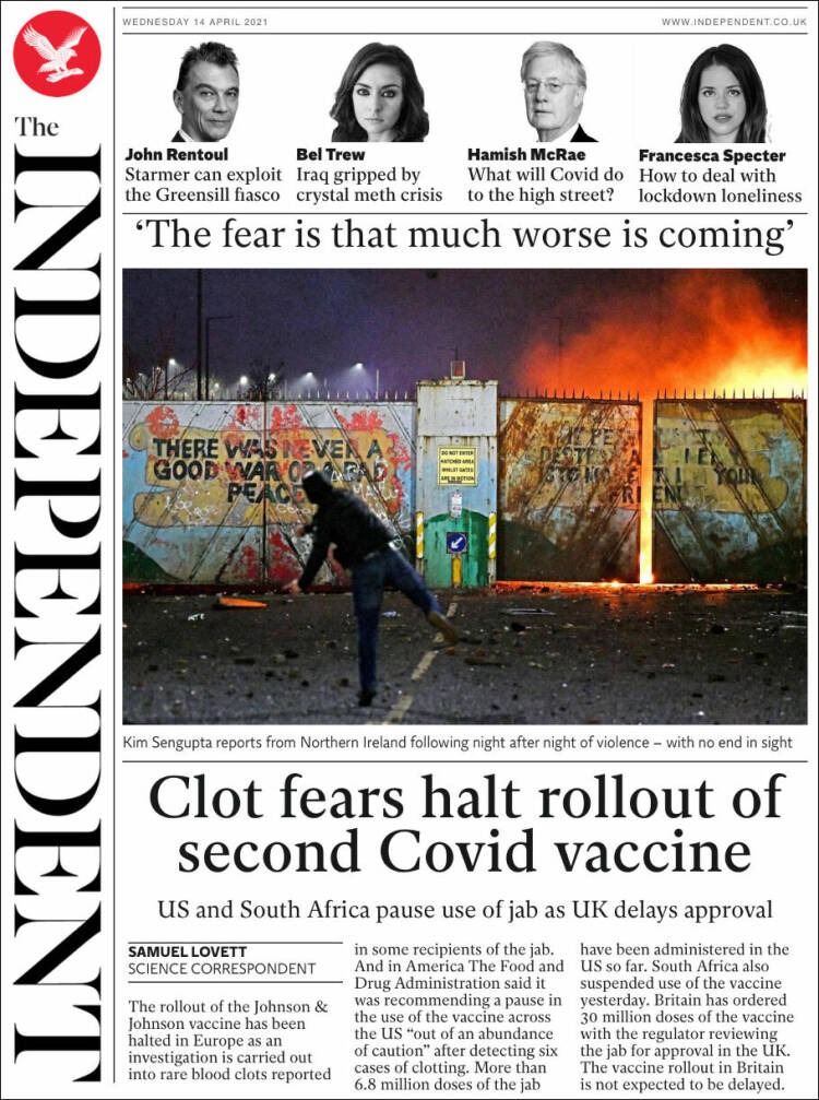 Portada de The Independent (Reino Unido)