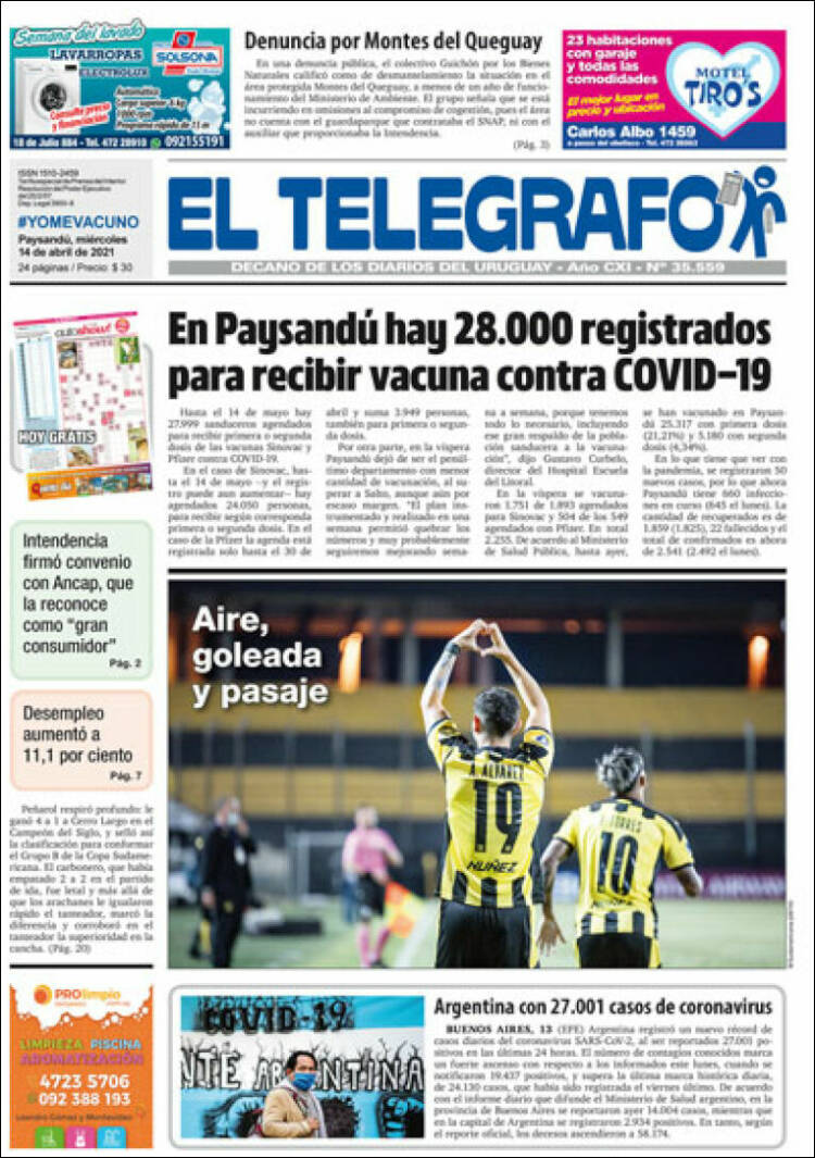 Portada de El Telégrafo (Uruguay)