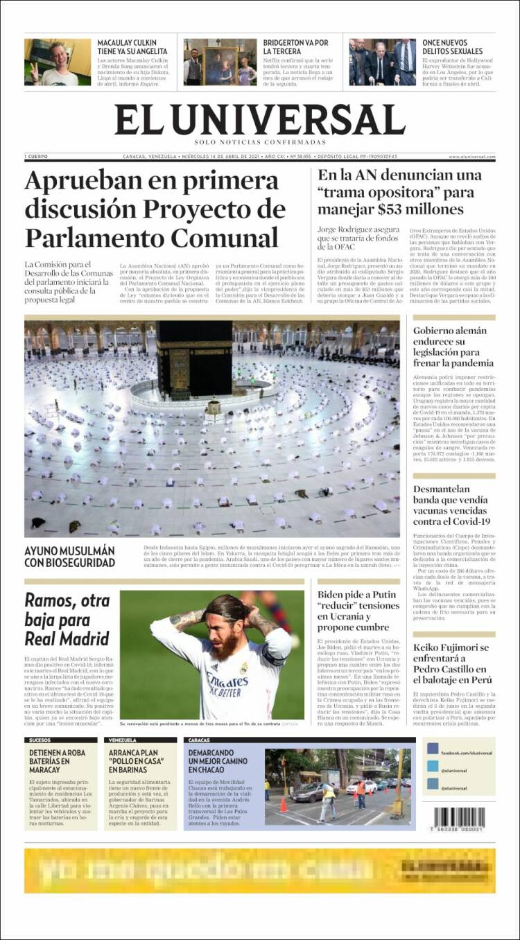 Portada de Universal (Venezuela)