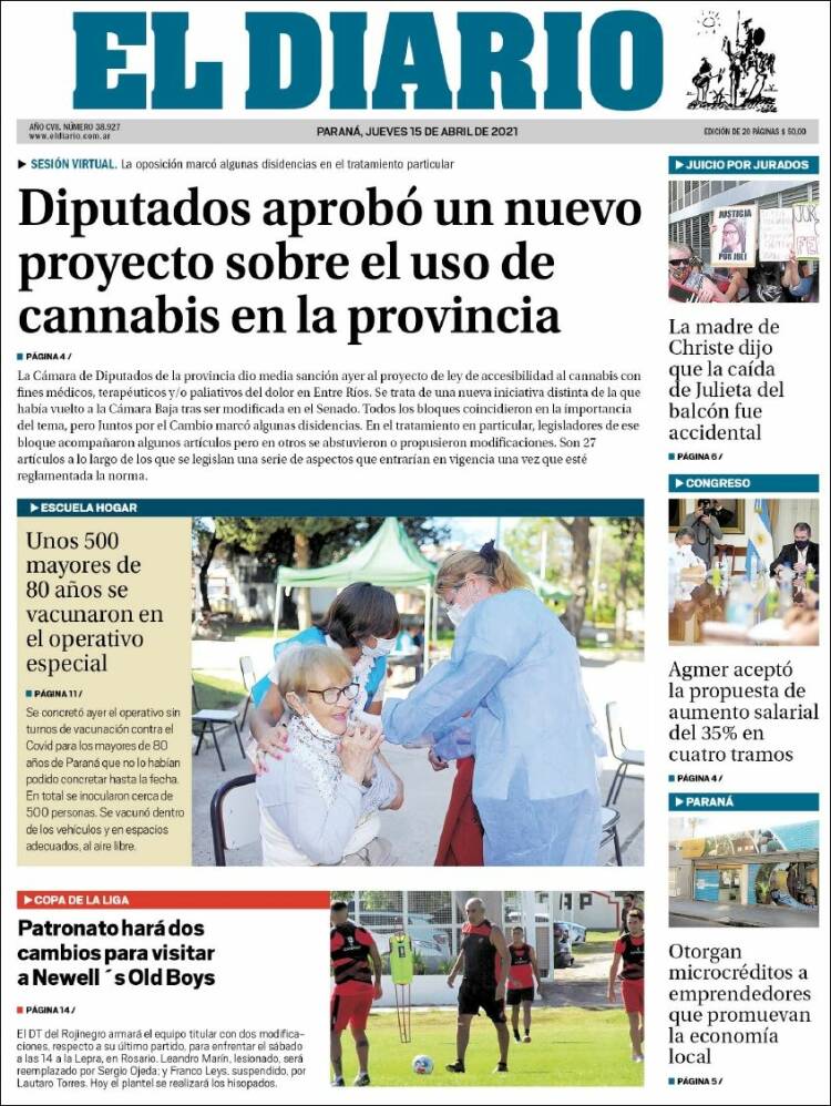 Portada de El Diario de Paraná (Argentina)