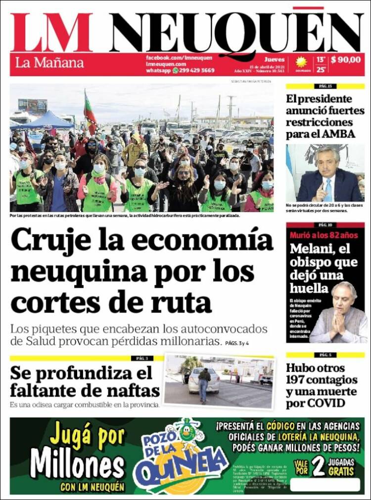 Portada de La Mañanade Neuquén (Argentina)