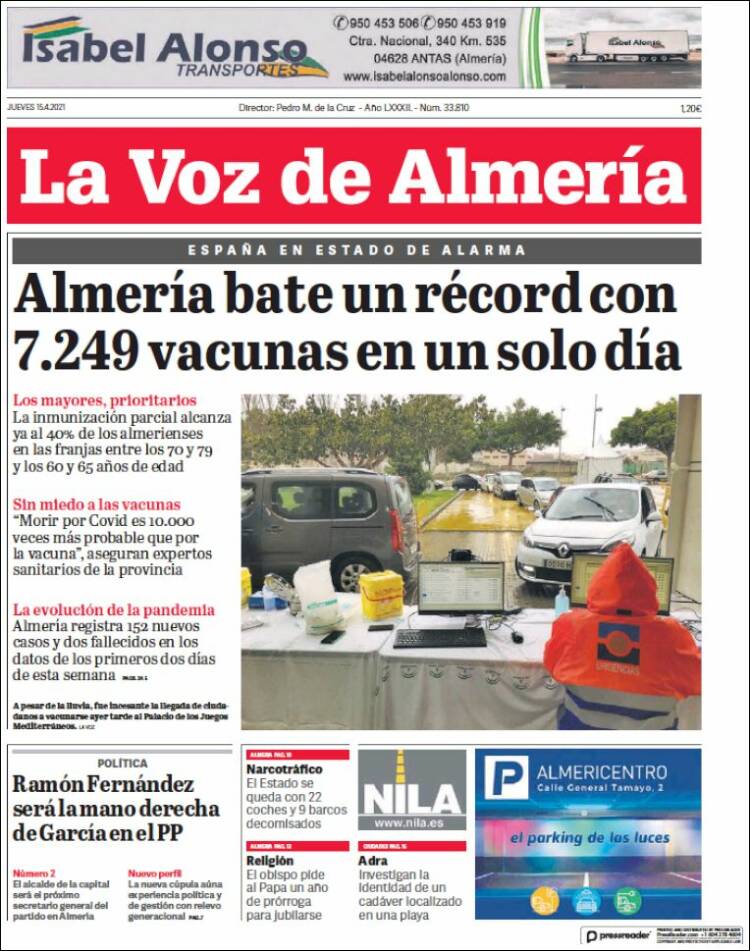 Portada de La Voz de Almería (España)