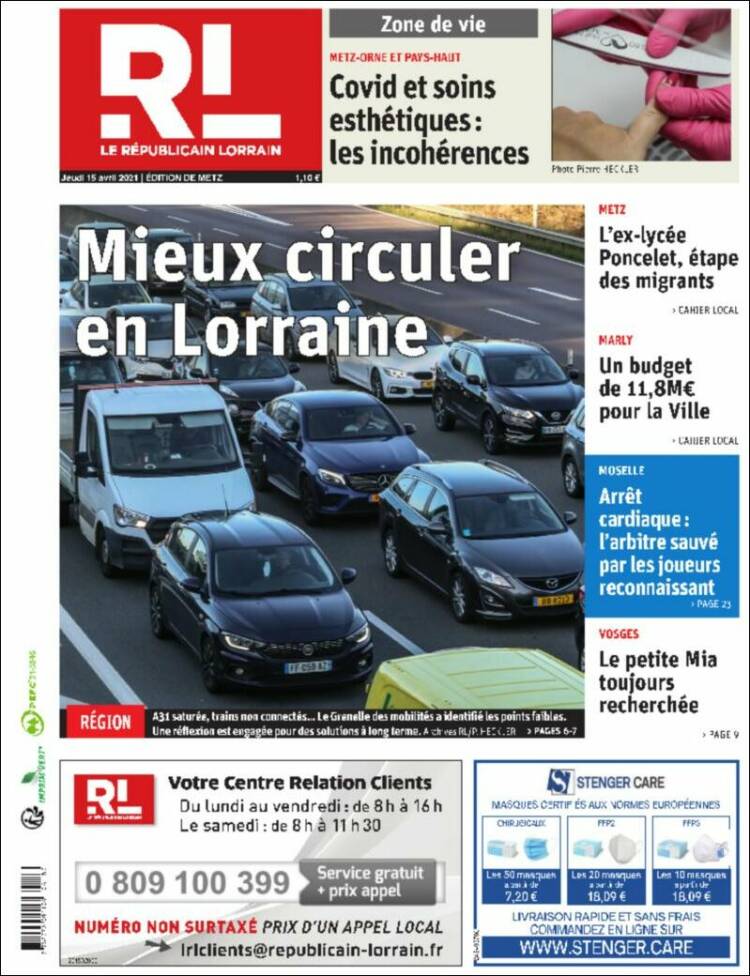 Portada de Le Republicain Lorrain (Francia)