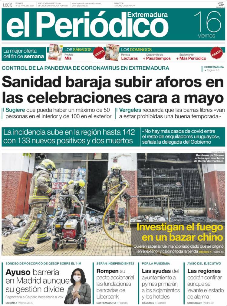 Portada de El Periódico de Extremadura (España)