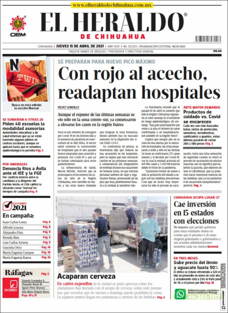 Portada de El Heraldo de Chihuahua (México)