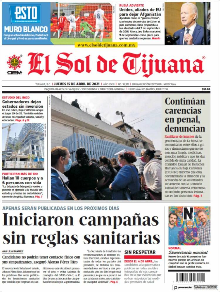 Portada de El Sol de Tijuana (México)