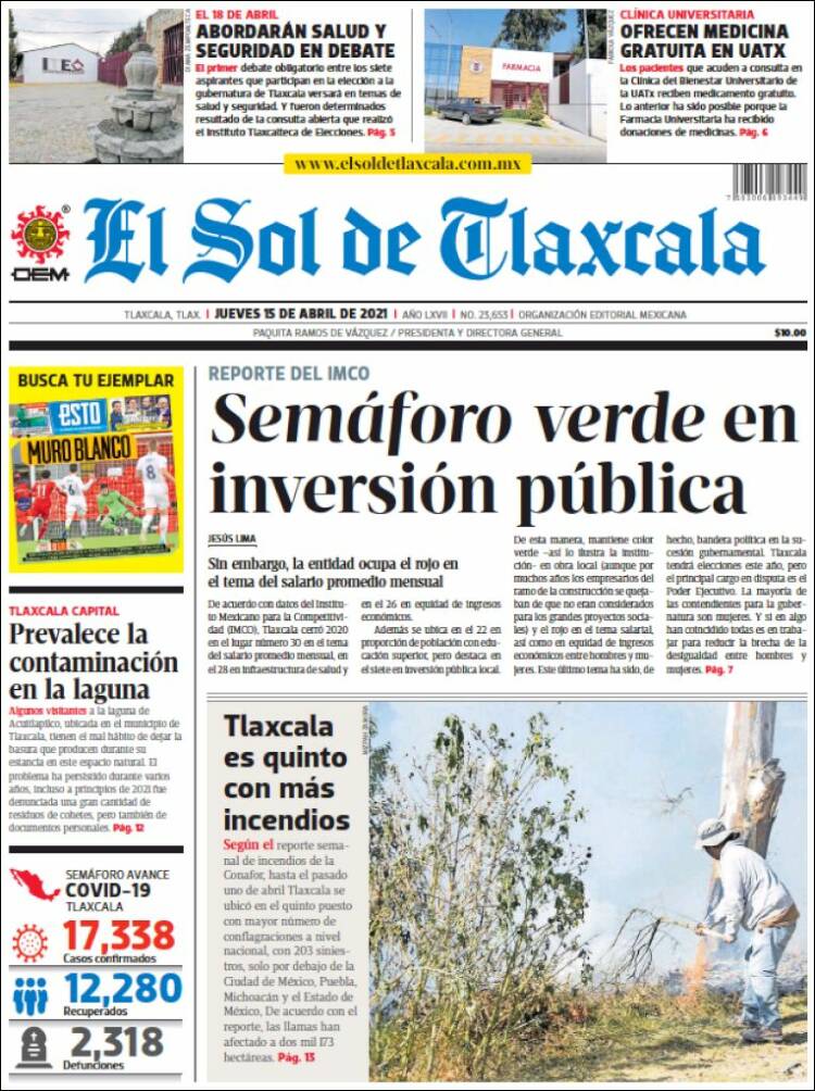 Portada de El Sol de Tlaxcala (México)