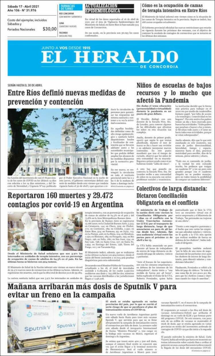 Portada de El Heraldo de Concordia (Argentina)