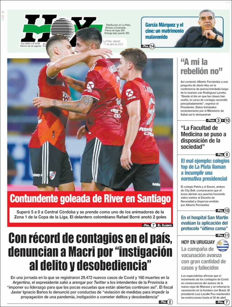 Portada de Diario Hoy (Argentina)