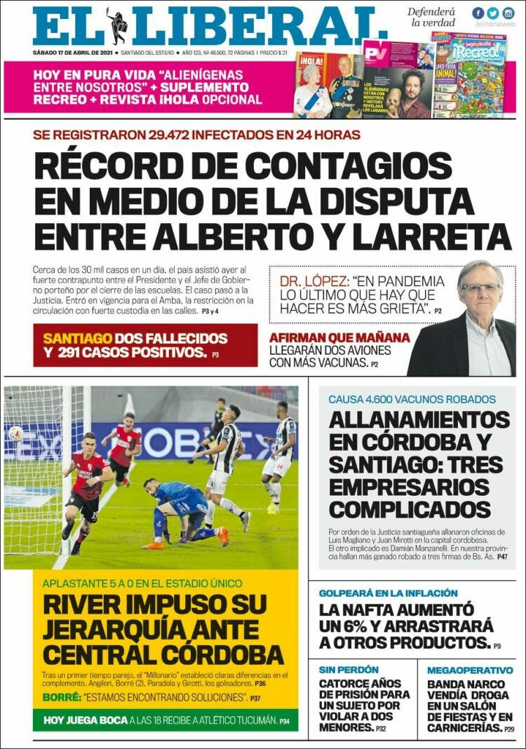 Portada de Diario El Liberal (Argentina)