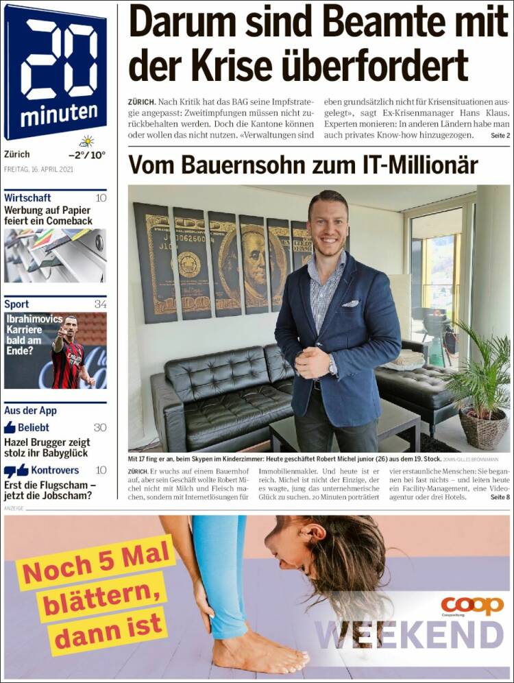 Portada de 20Minuten - Zürich (Suisse)