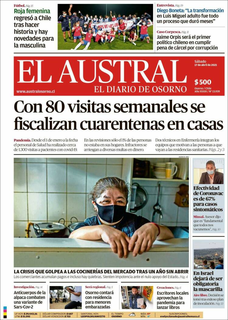 Portada de El Austral de Osorno (Chile)