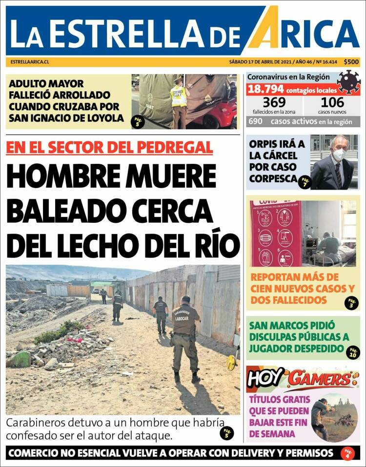 Portada de La Estrella de Arica (Chile)