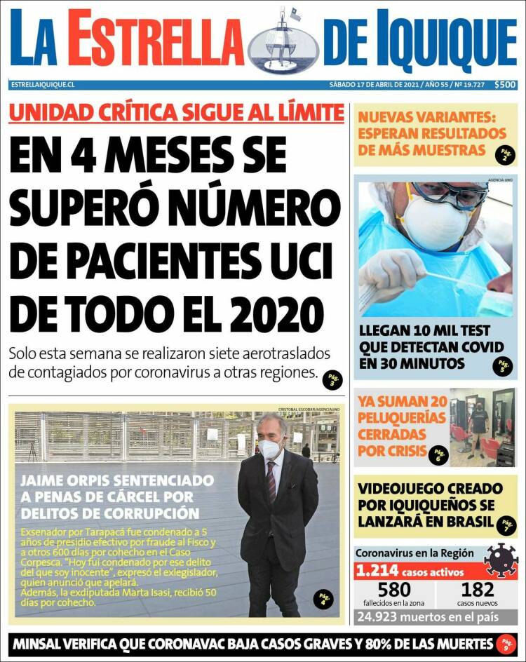 Portada de La Estrella de Iquique (Chile)