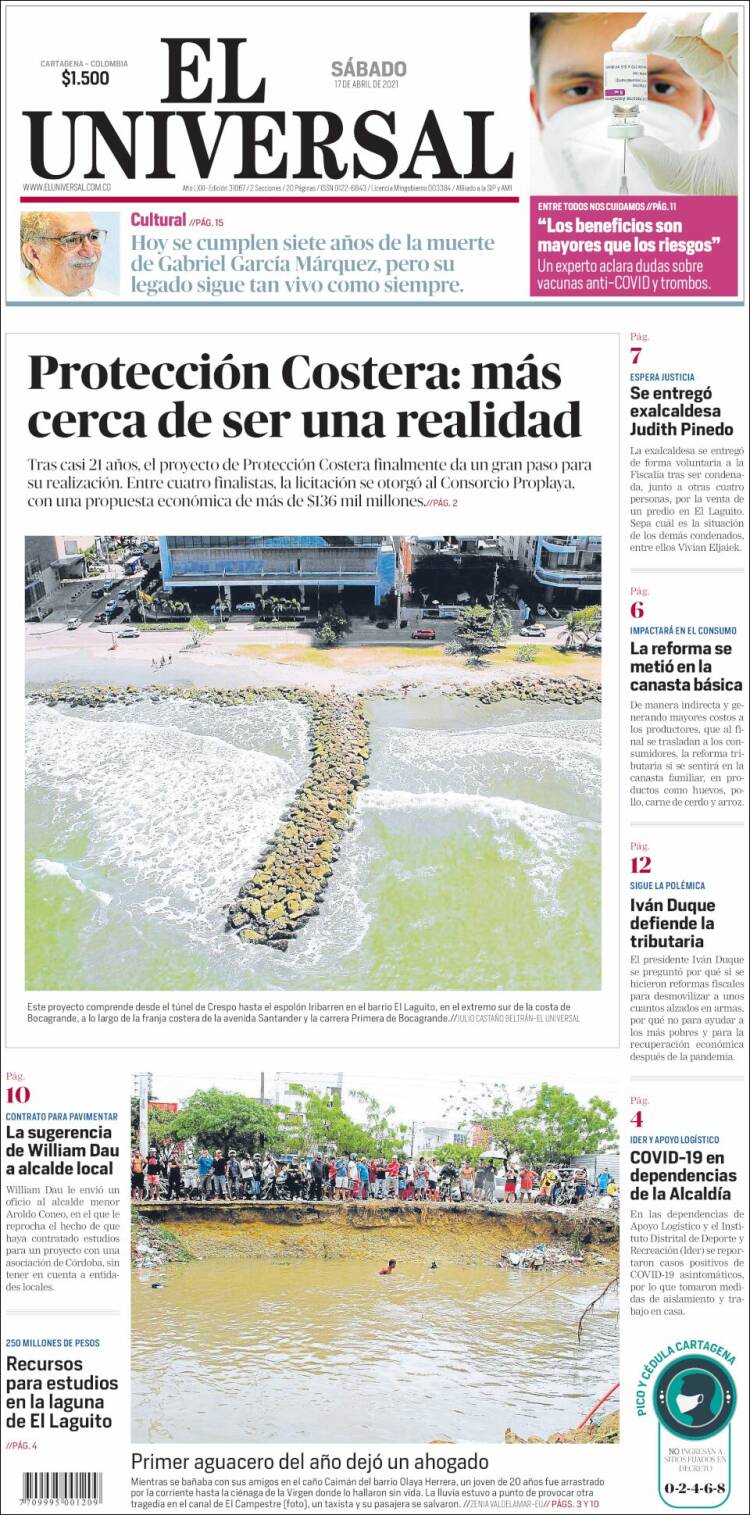 Portada de El Universal (Colombia)