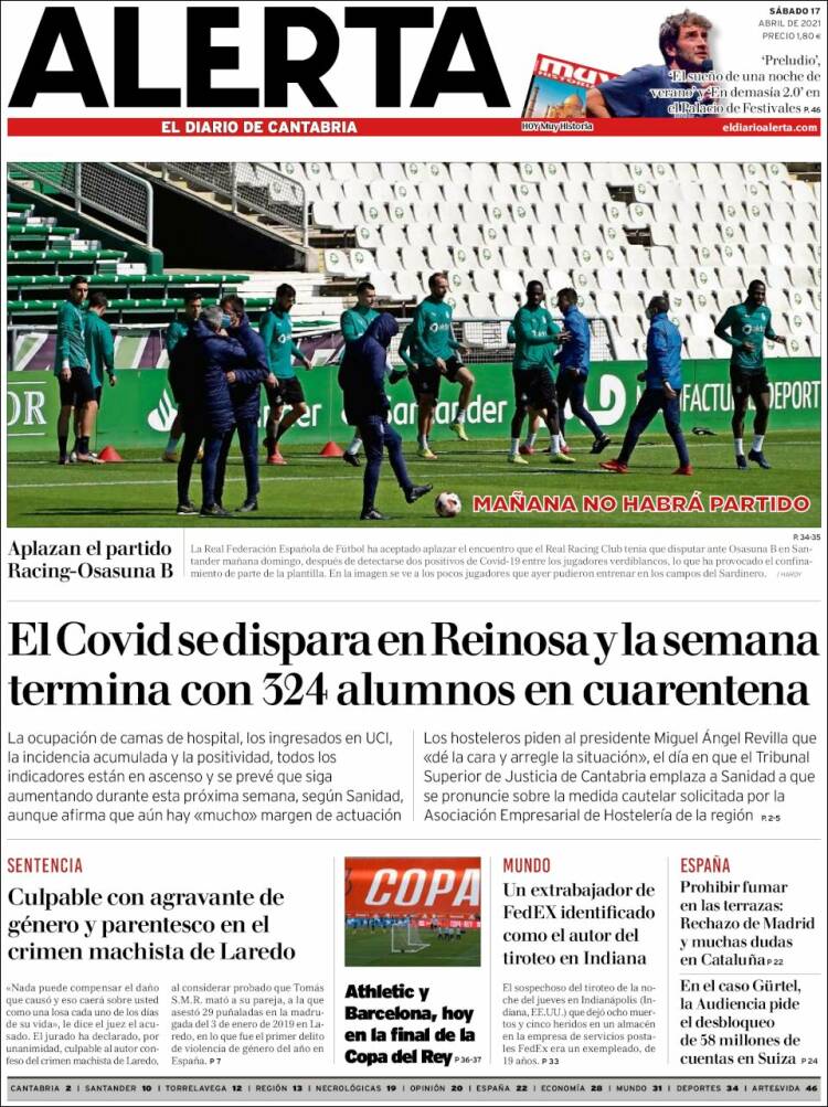 Portada de Alerta - El Diario de Cantabria (España)
