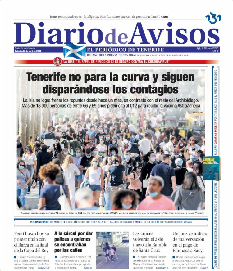 Portada de Diarios de Avisos (España)