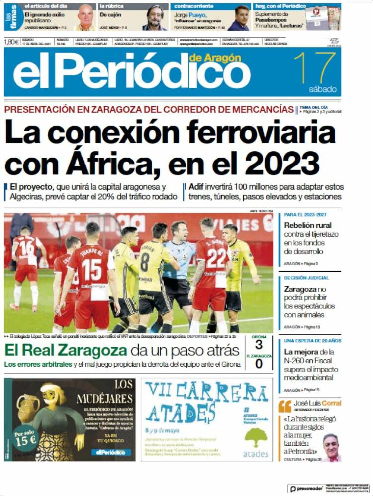 Portada de El Periódico de Aragón (España)