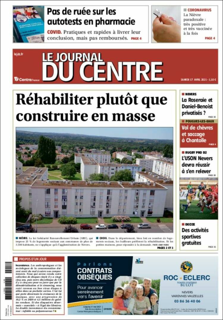 Portada de Le Journal du Centre (Francia)