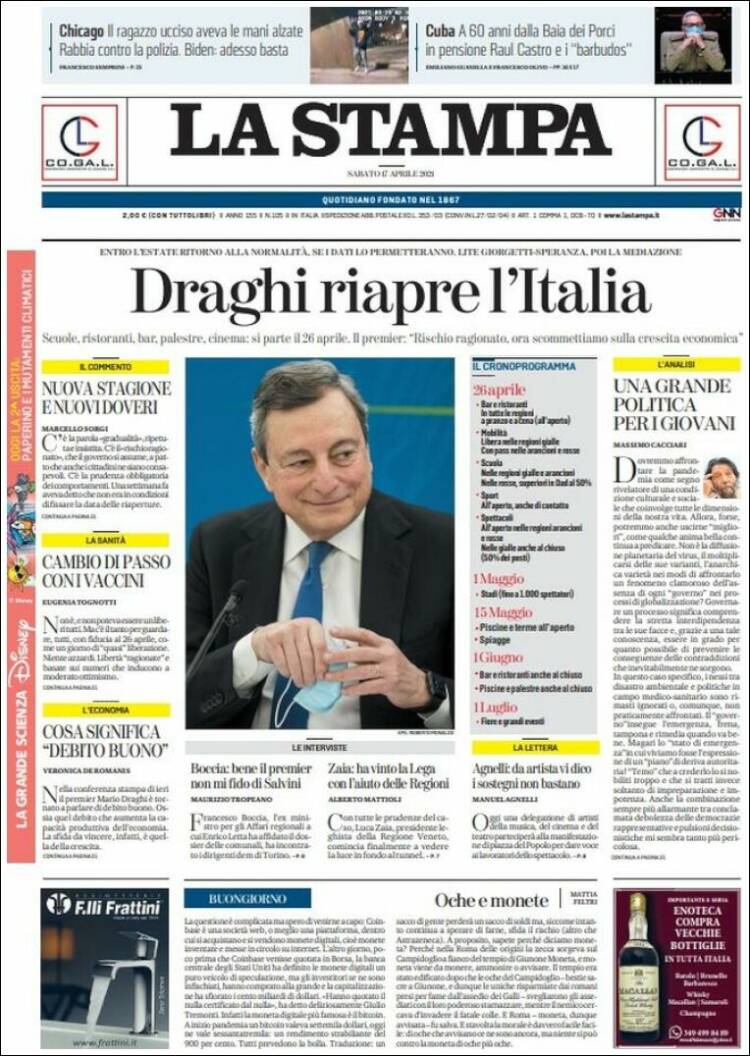 Portada de La Stampa (Italia)