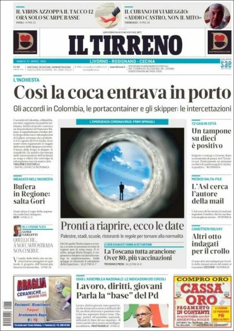 Portada de Il Tirreno (Italia)