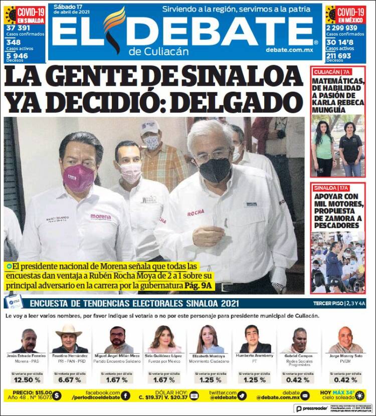 Portada de El Debate de Culiacán (M&eacute;xico)